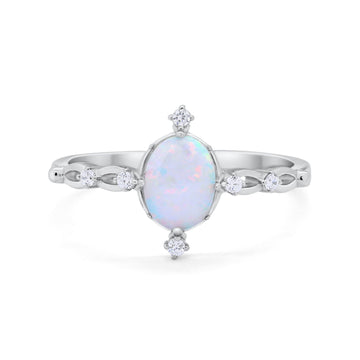 Dainty Oval Art Wedding Ring Lab White Opal 925 Sterling Silver